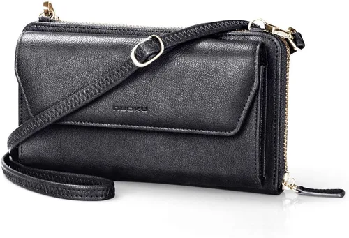Vista 6 de nuoku Cartera RFID para mujer, bolso cruzado con cremallera alrededor de 2 correas