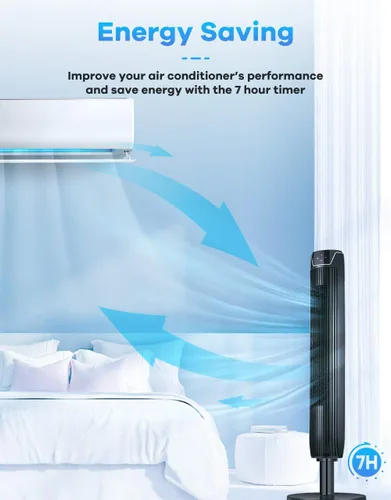 Vista 4 de Ventilador de torre con control remoto, ventilador portátil oscilante silencioso y potente de 42 pulgadas con pantalla LED y temporizador