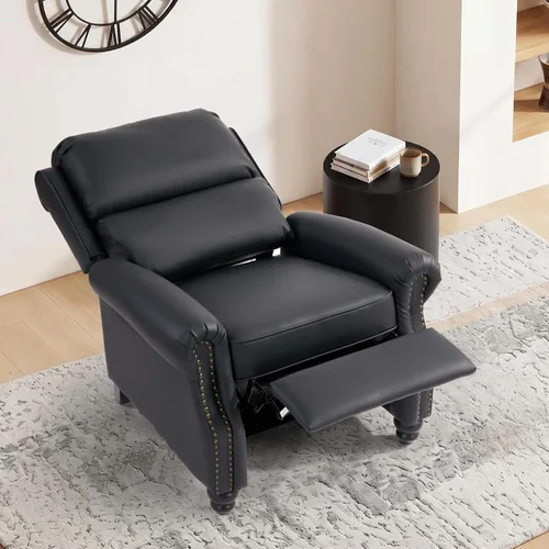 Vista 7 de CANMOV Sillón reclinable de piel sintética con decoración de remaches, sofá individual para sala de estar, color negro