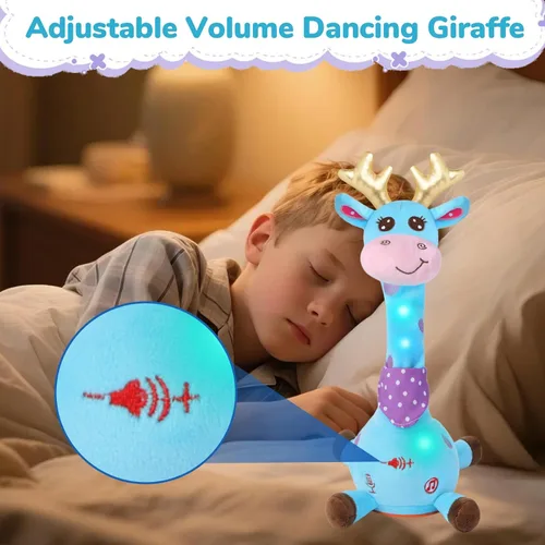 Vista 6 de Juguete de jirafa que habla bailando, jirafa para el tiempo boca abajo para bebé pequeño, regalos de juguetes para bebés, juguetes interactivos