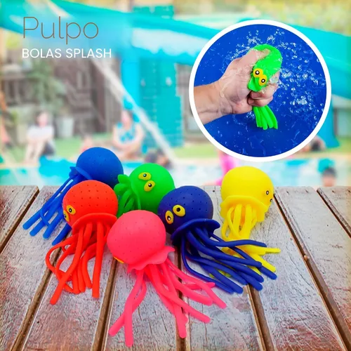Vista 4 de Bolas de agua de pulpo, paquete de 6 juguetes de piscina para niños, sensoriales, absorbentes, bolas de agua, bomba, juguete de baño para niños