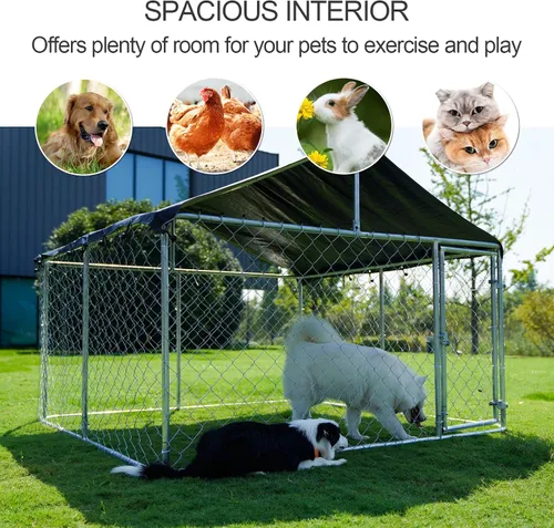 Vista 2 de Caseta para Perros al Aire Libre, Jaula Resistente para Perros, Casa para Mascotas con Malla, Jaula Grande para Perros, Valla de Acero con Cerradura