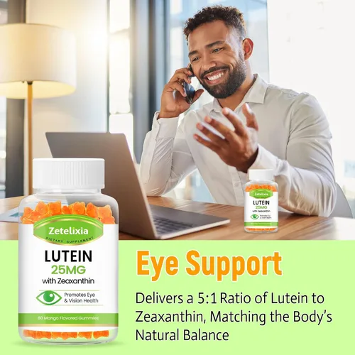 Vista 2 de Gomitas de luteína de 25 mg – Vitaminas para los ojos Luteína y Zeaxantina Suplementos para la salud ocular para adultos, suplemento de gomitas