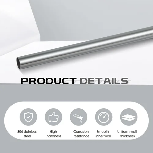 Vista 4 de Hicarer Tubería de Acero Inoxidable 304 de 1-1/2" DE, Grosor de Pared 0.06", Longitud 2 Pies, Tubo Redondo de Metal, Tubería de Acero Inoxidable