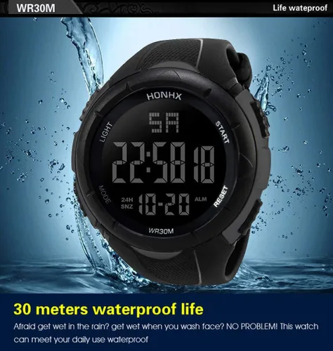 Vista 7 de Reloj deportivo digital para hombre, impermeable, cronómetro, electrónico, militar, con alarma de fecha automática, retroiluminación LED