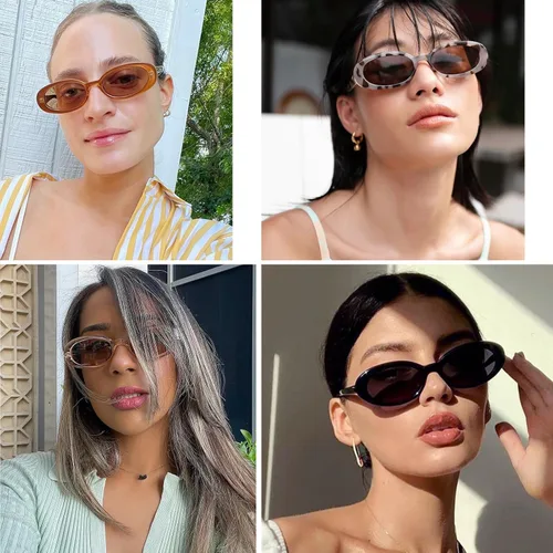 Vista 4 de knliwkm 2 pares de lentes de sol retro ovalados para mujeres y hombres, cara pequeña de los años 90, Y2K, lentes vintage delgados