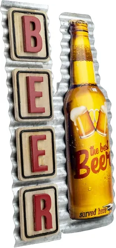 Vista 2 de Excello Global Products Letreros de cerveza de metal vintage, placa retro de hierro de madera para cafetería, club, carteles artísticos, póster