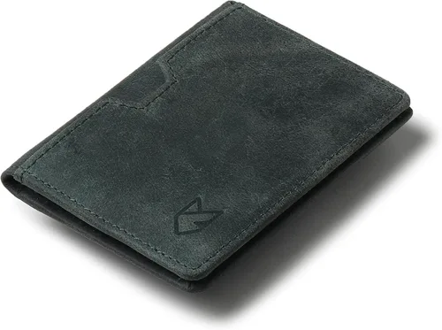 Vista 14 de FOXHACKLE Tarjetero de cuero de grano completo para hombres y mujeres, billetera delgada y plegable con bloqueo RFID, bolsillo frontal delgado Negro