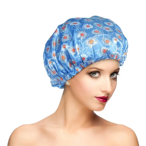 Vista 25 de Gorros de ducha para mujer, extra grande, ajustable, impermeable, reutilizable, gorro de ducha para mujeres y niñas, cabello largo y grueso, gorros
