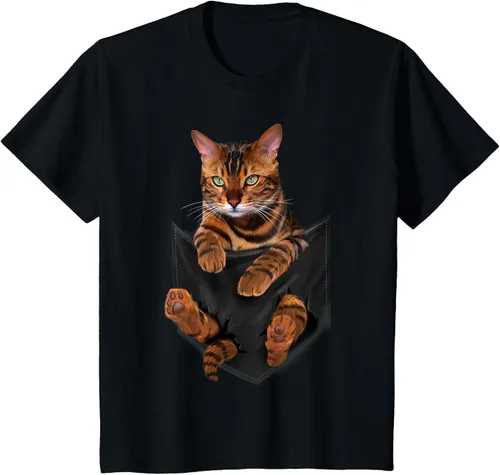 Vista 73 de Camiseta de bolsillo con estampado de tigre y gato Negro