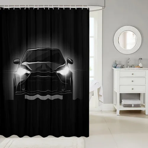 Vista 2 de Cortina de ducha de coche de carreras para niños, cortina de baño para niños y adolescentes, juegos de deportes extremos, cortina de ducha de coche
