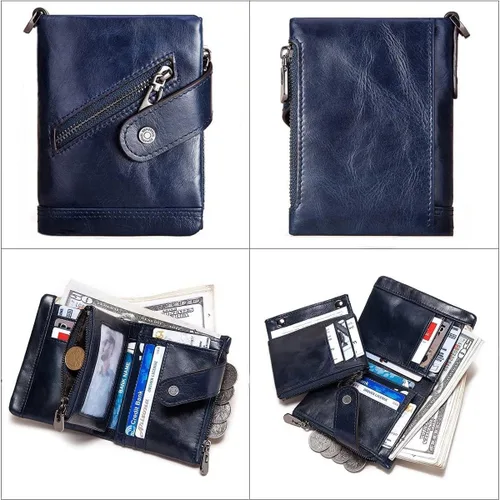Vista 2 de HUMERPAUL Cartera de piel para mujer, con bloqueo RFID, pequeña, compacta, plegable, con bolsillo con cremallera, con ventana de identificación