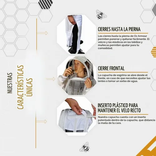 Vista 2 de Traje Apicular Ventilado de Tres Capas de Malla, Traje de Apicultor a Prueba de Picaduras con Velo de Esgrima y Sombrero de Ala Redonda