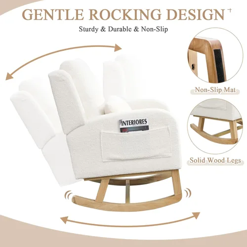 Vista 3 de JEEOHEY Mecedora para guardería, mecedora tapizada con respaldo alado, mecedora con respaldo alto cómodo, reposabrazos curvado, almohada lumbar