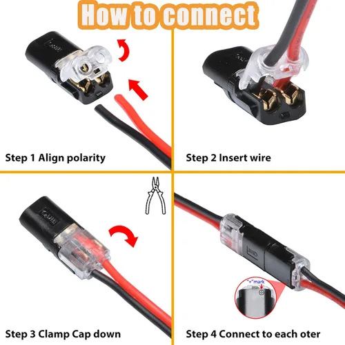 Vista 4 de Conector a presión de doble cable con hebilla de bloqueo, Conector enchufable de dos hilos estanco con hebilla de cierre (20PCS)