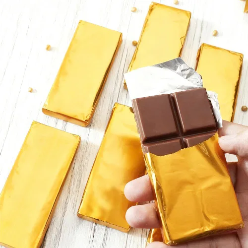 Vista 3 de Envolturas de chocolate, 100 unidades, 7.9 x 7.9 pulgadas, papel de regalo 100 envoltorios de lámina dorada · 105 calcomanías · cuadrados de 7.9 x
