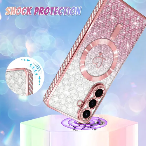 Vista 470 de Bonoma - Funda compatible con Samsung Galaxy S21 Plus, diseño de corazón con purpurina, color rosa Support for MagSafe, Plating Magnetic Case TPU