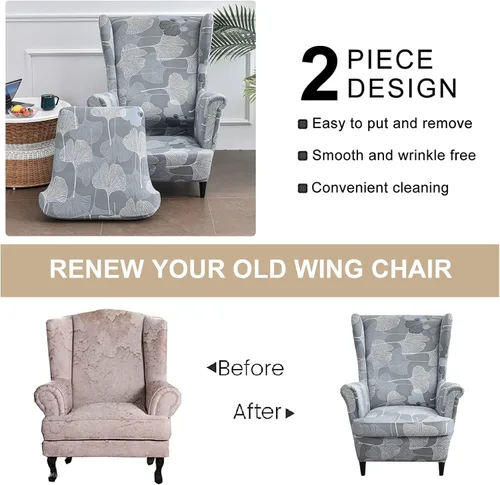 Vista 5 de Eco-Ancheng Funda para silla Wingback, 2 piezas, respaldo de ala, fundas de elastano para sillón con respaldo de ala, fundas para sillón con parte