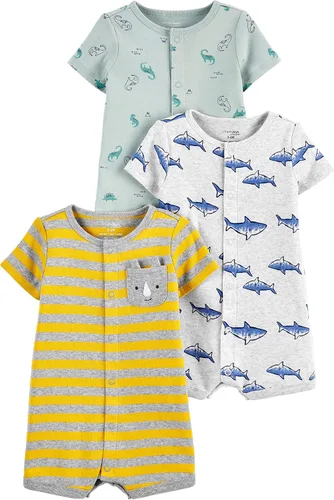 Vista 8 de Simple Joys by Carter's Baby 3-Pack Snap-up Rompers Rayas marinas/Construcción roja/Cocodrilo blanco