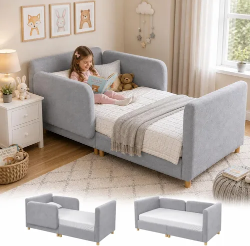 Vista 11 de Cama Montessori tapizada con rieles extraíbles Azul bebé