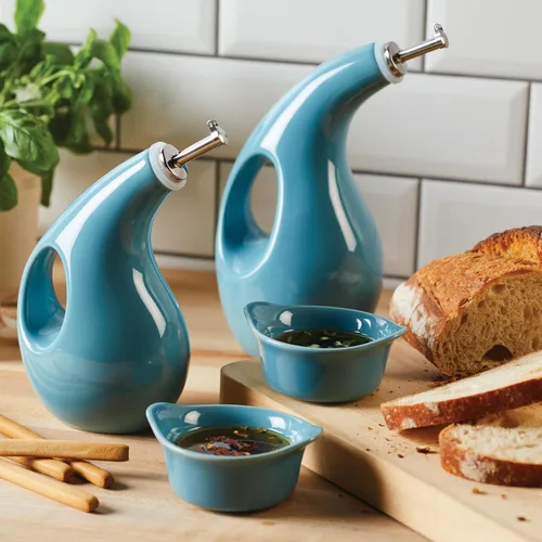 Vista 6 de Rachael Ray Serveware Ceramics AOVE y Ramekin - Juego de 4 piezas, color azul agave
