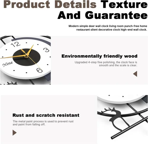Vista 6 de Reloj de pared grande para decoración de sala de estar, reloj de pared moderno de péndulo, silencioso, sin tictac, funciona con pilas, para sala