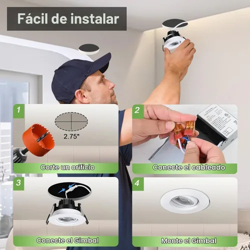 Vista 5 de POPANU Foco giratorio de cardán empotrado sin canless de 5 CCT de 3 pulgadas, lámpara de techo de globo ocular de 3 pulgadas, luces empotrables Negro