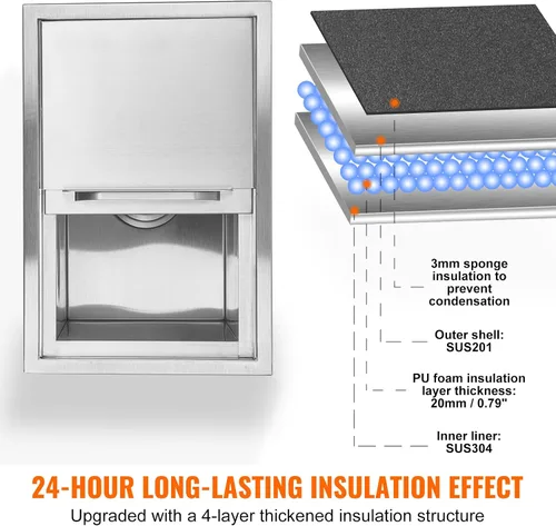 Vista 4 de Happybuy Hielera de acero inoxidable de 18 pulgadas de largo x 12 pulgadas de ancho x 14.5 pulgadas de alto, con tapa deslizante, cubo de hielo