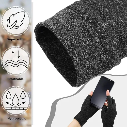 Vista 2 de Geyoga 3 pares de guantes de compresión para manos y artritis sin dedos, alivio de presión articular, para acolchar, costura, escribir, tareas
