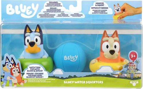 Vista 6 de Bluey Paquete de 3 juguetes de baño flotantes, juego de juguetes acuáticos flotantes ligeros con bingo y pelota de playa, juguetes de baño