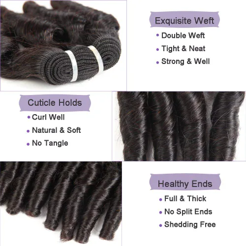 Vista 4 de Molefi Extensiones de cabello humano brasileño Funmi rizado, 4 paquetes de extensiones de cabello humano negro, extensiones de cabello corto rizado