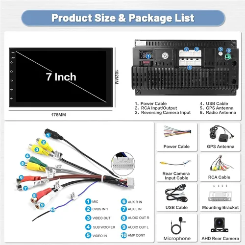 Vista 7 de 8 Core 4+64 GB 7 pulgadas Android 15 Doble DIN coche estéreo inalámbrico Carplay, pantalla táctil Android Auto receptor de radio de coche con 59UI