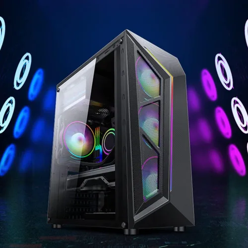 Vista 3 de SOLUSTRE ATX - Carcasa para computadora de escritorio con iluminación colorida