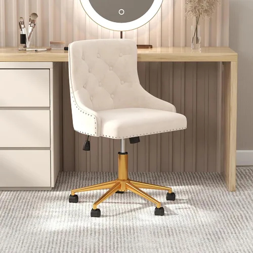 Vista 2 de Silla de escritorio de terciopelo, silla giratoria ajustable tapizada para Beige