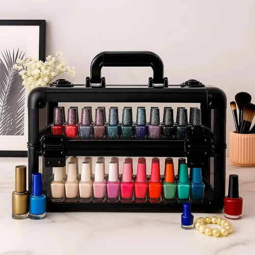 Vista 4 de Ver Beauty Estuche de maquillaje para artista de uñas de acrílico blindado de 0.150 in, organizador de viajes, almacenamiento de cosméticos con 2