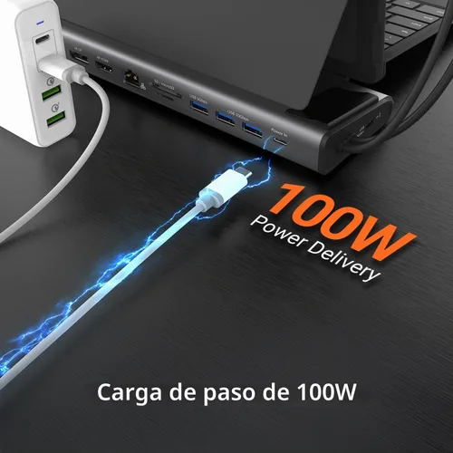 Vista 6 de j5create USB C Dual 4K60 Display Docking Station (12 en 1), M.2 incorporado