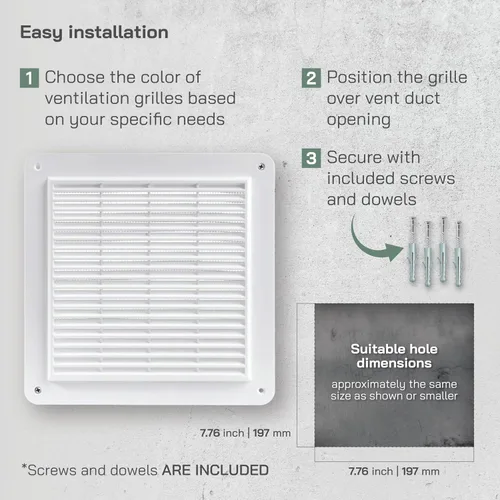 Vista 4 de Vent Systems Cubierta de ventilación de plástico blanco de 10 x 10 pulgadas (tamaño exterior) - Rejillas duraderas de pared y techo con malla
