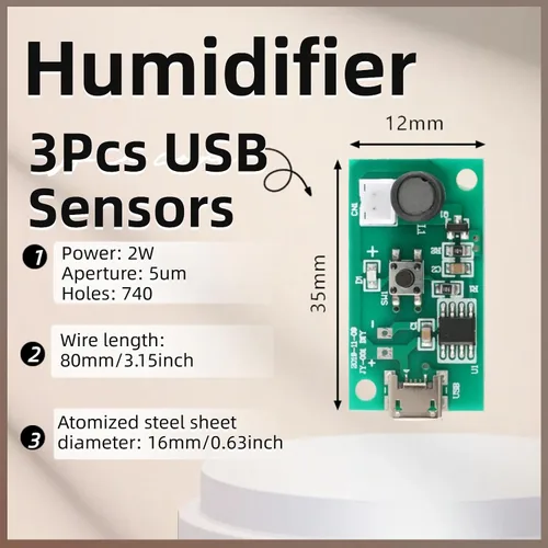 Vista 2 de 3 piezas Módulo Humidificador USB Módulo de Pulverización USB Placa de Circuito Módulo de Atomización Placa de Atomización de 5V Placa de Circuito