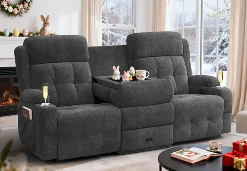 Vista 25 de Sofá reclinable de dos plazas, asientos de cine en casa, sofá reclinable con USB, consola central, sillón reclinable de pared para caravana