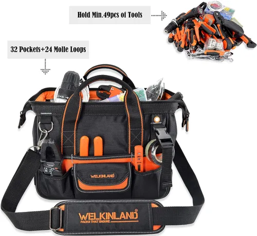 Vista 2 de WELKINLAND Portaherramientas pequeño de 13 pulgadas, organizador de electricista, bolsa de técnico de HVAC, bolsa de taladro para hombres