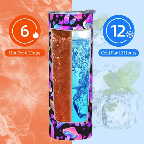 Vista 7 de Siiuuol Taza Mágica de Setas Arcoíris con Tapa y Popote - Regalos Para Mujeres y Hombres, 20 Oz, Taza de Café Aislada de Acero Inoxidable