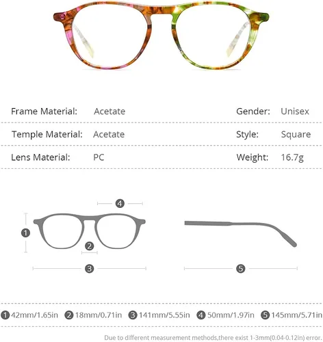 Vista 2 de HEPIDEM Gafas de acetato para hombre, marco de anteojos ópticos de miopía redondo retro vintage