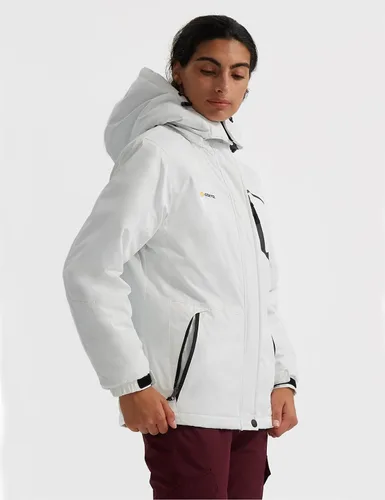 Vista 3 de GEMYSE Chaqueta impermeable de esquí de montaña para mujer, chaqueta de lluvia resistente al viento