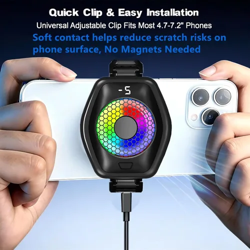 Vista 2 de 2-in-1 Clip Phone Cooler for Gaming, Semiconductor Fan, Fast Cooling