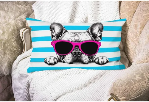 Vista 4 de Smooffly Funda de almohada decorativa para perro, bulldog francés con lentes de sol, funda de almohada lumbar moderna de granja, decoración