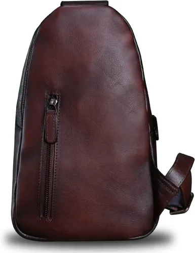 Vista 3 de LRTO Bolso de cuero genuino para hombres y mujeres, estilo vintage, de cuero auténtico, bandolera de hombro, bolso cruzado en el pecho, Café, Único