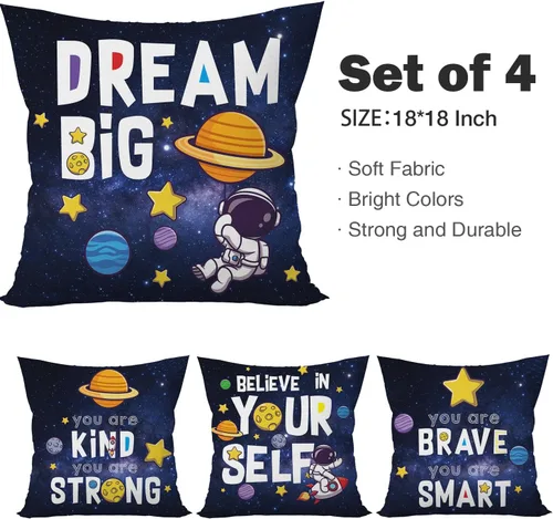 Vista 2 de Yuzi-n Fundas de almohada del espacio exterior con diseño de astronauta y planeta para decoración de habitación de niños, habitación de niños, sala
