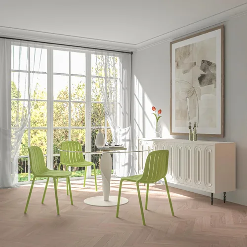 Vista 4 de LESHI Sillas de comedor para patio, sillas apilables de plástico con diseño transpirable, estilo artístico moderno y simple para comedor, balcón