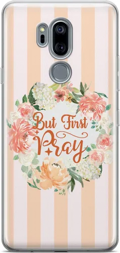 Vista 5 de Mertak Funda transparente compatible con LG Stylo 6 5 4 K61 K51S K41S K30 K20 Q70 Q60 But First Pray Cute Bible Floral Slim Cover Christian Flexible