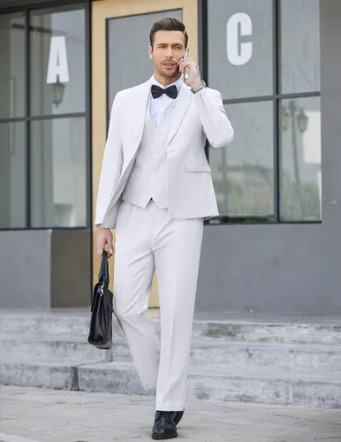 Vista 3 de COOFANDY Conjunto de esmoquin ajustado para hombre, 3 piezas, chaqueta de un botón, chaleco y pantalones con corbata